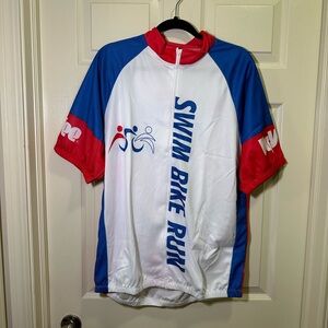 Cycling Jersey Shirt Hy Vee Triathlon 2013 Zip Up Size XXL Red White Blue